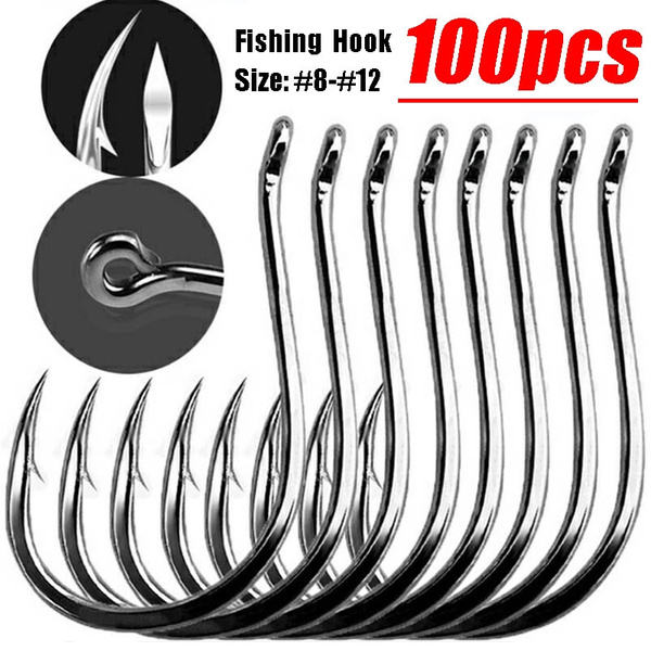 100PCS Durable Silver Fishing Hooks with Hole Carp Fishing Tackle (Size: # 8-12)