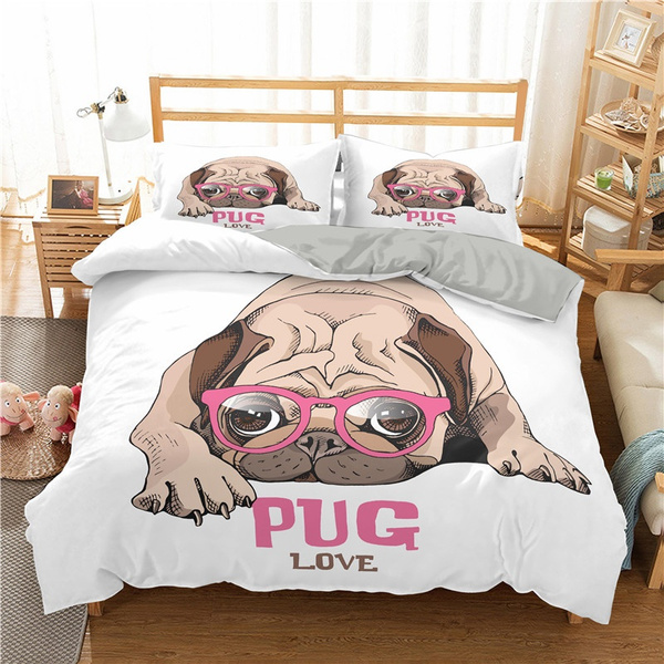 3pcs Cotton Duvet Cover And Pillow Case, Pug Bedding Twin