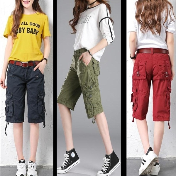 Womens knee discount length cargo shorts