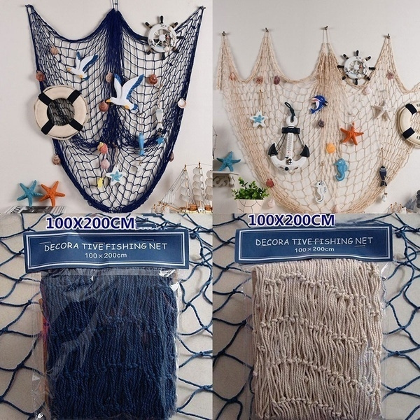 Mediterranean Style Handmade Woven DIY Fishing Net Seaside Wall Hanging  Beach Theme Nautical Party Decoration Home Photo Props SLL