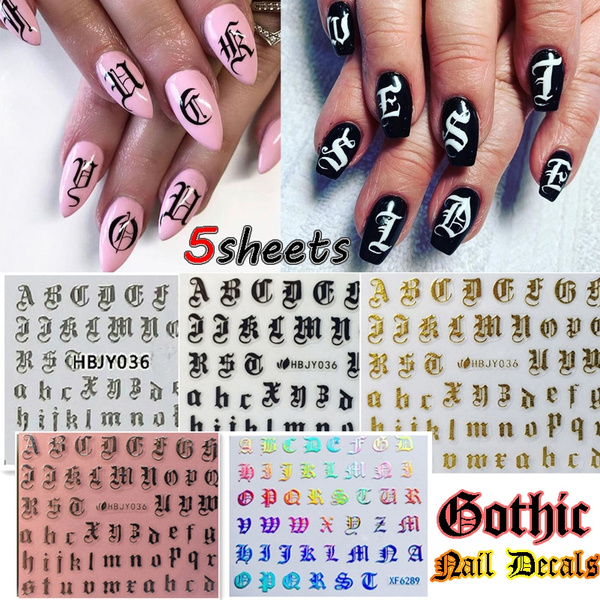Nail Inscription Manicure Decoration | Stickers Nails Gothic Letters - 3d Nail  Art - Aliexpress