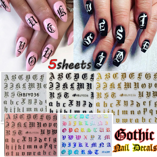 Nail Art Stickers Letter White Black Gold Nail Stickers Nails