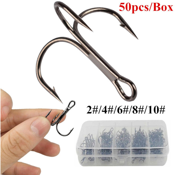 Fishing Hook 10pcs/Lot 2/4/6/8/10# High Carbon Steel Treble Hooks with  feathers White Fish Hook Fishing Tackle - AliExpress