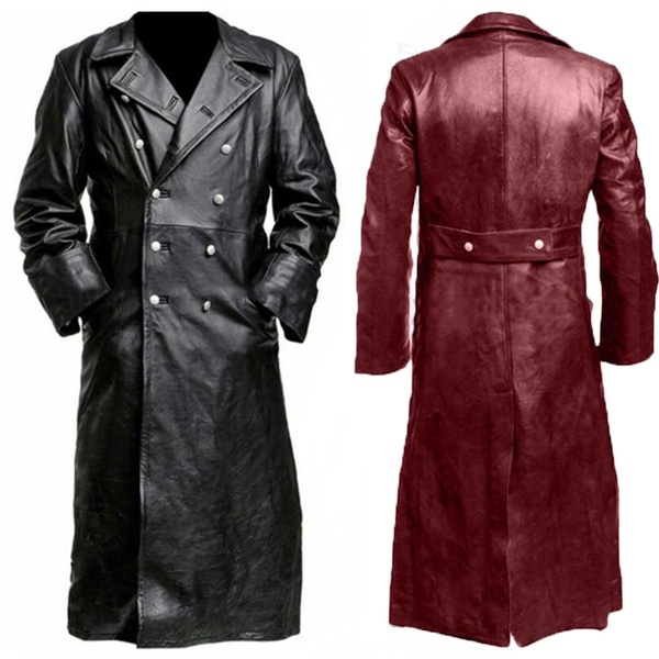 New steampunk mens gothic sales trench coat leather jacket