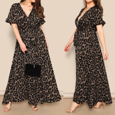 Plus Size, Sleeve, leopard print, Dress