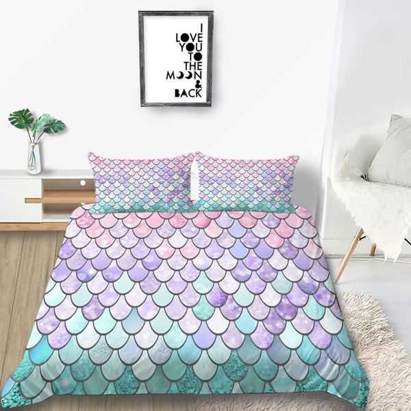 3D Colorful Fish Scale Pattern Printed Bedding Set Large Polyester Duvet Cover American Style