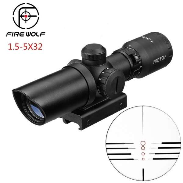 1.5-5X32 Short Scope Riflescope Red Dot Green Illuminated Optic Sight 20mm Rail 