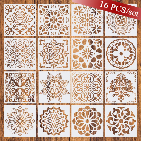 16PCS Flower Silhouette Art Decorative Pattern Design Bullet Journal  Stencils Plastic Planner Stencil Diy Craft Paper Cut DIY Notebook Diary  Scrapbook Kids Drawing Template