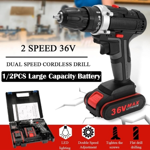 36V Multifunctional Electric Impact Cordless Drill High-power Lithium Battery  Wireless Rechargeable Hand Drills Home DIY Electric Power Tools