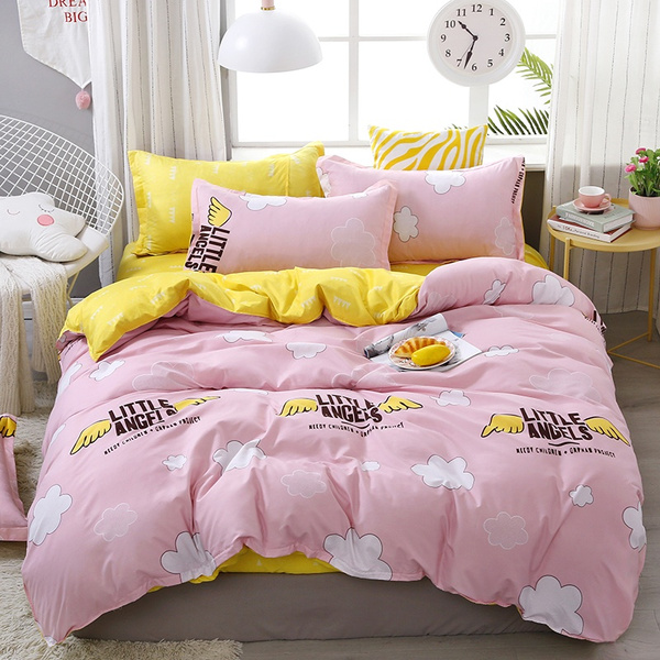 Pink Angel Cloud Duvet Cover Set Cotton Quilt Cover with Pillowcase ...
