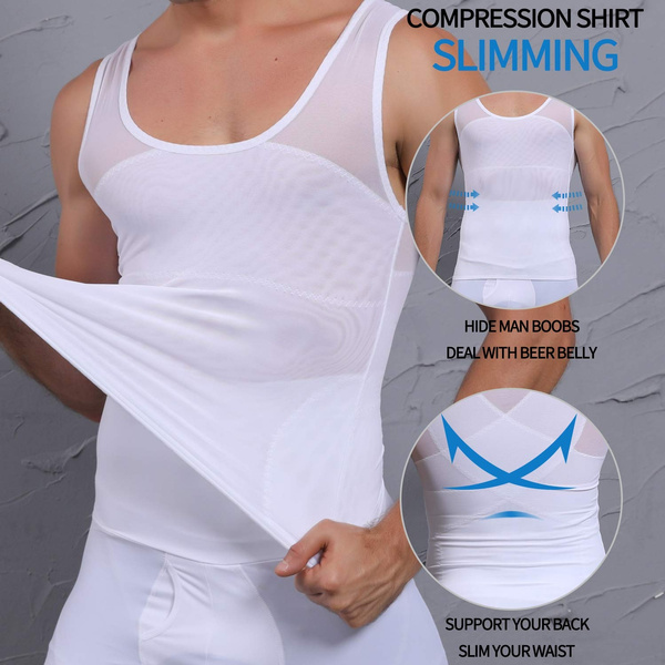 Mens Slimming Body Shaper Vest Chest Compression Shirt to Hide