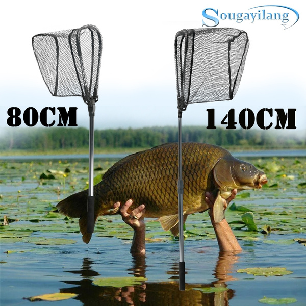 Sougayilang 80CM/140CM/210CM Folding Fishing Brail Net Telescopic Fishing  Landing Net for Carp Bass Fishing Aluminum Alloy Pole