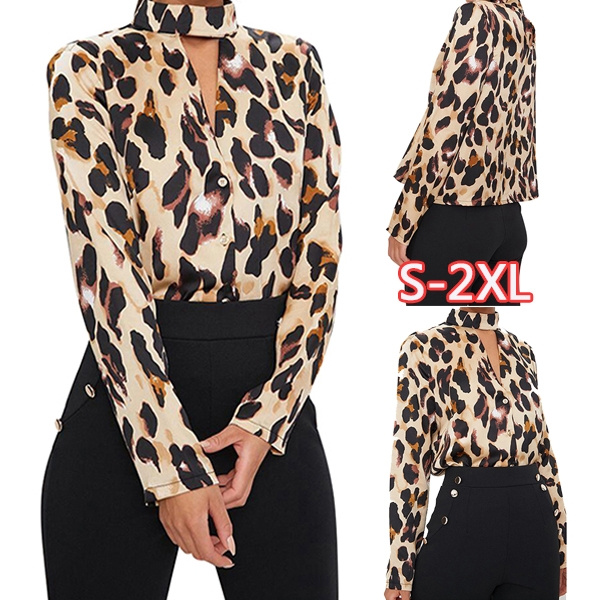 Plus Size 2xl Fall New Fashion Womens Tops Round Neck Leopard Print Long Sleeve T Shirts Ladies 9544