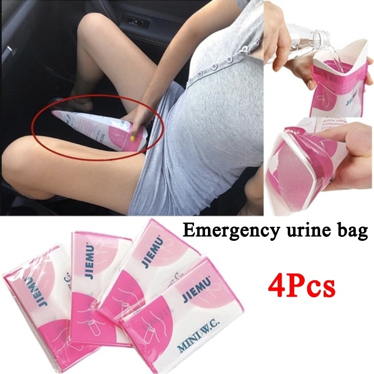 4pcs Pink Disposable 700CC Urine Storage Bag Emergency Toilet Travel=For Un WY