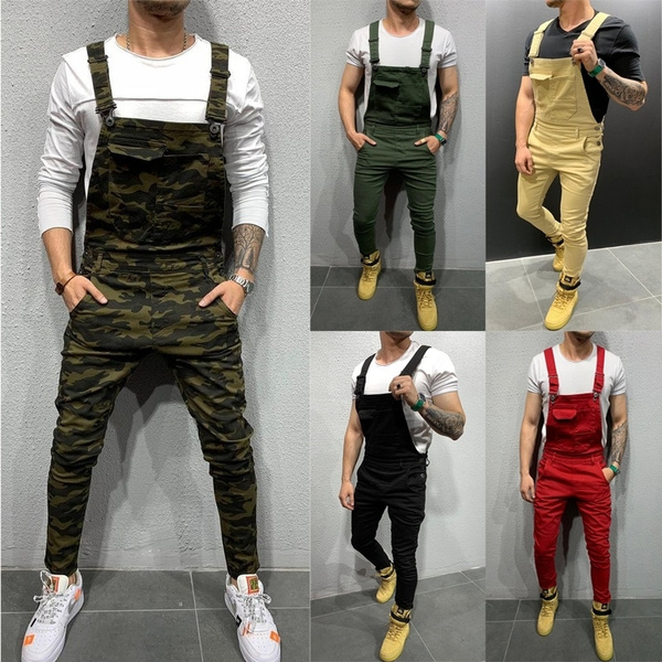 Mens Denim Dungaree Overalls Pants Trousers Bib Ripped Cargo Work Jeans  Jumpsuit - Helia Beer Co