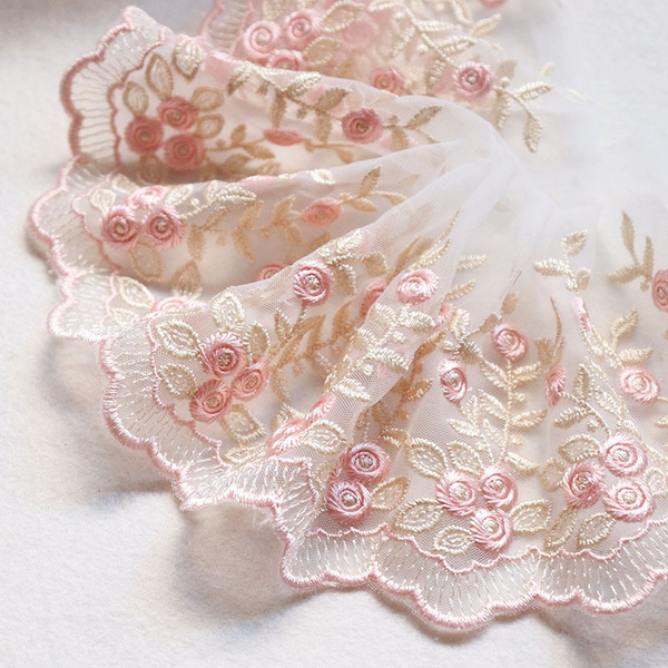 2Yards 10cm Width Handmade Gold Thread Flower Embroidery Lace Trim