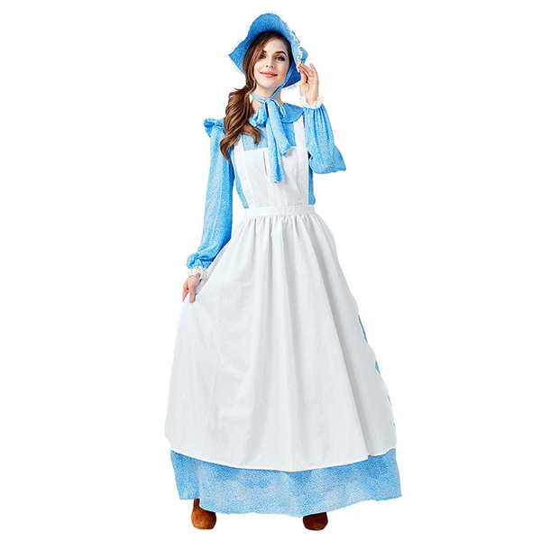 Women American Pioneer Colonial Dress Prairie Costume with Bonnet ...
