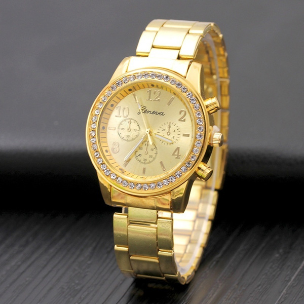 Geneva quartz stainless steel watch hot sale