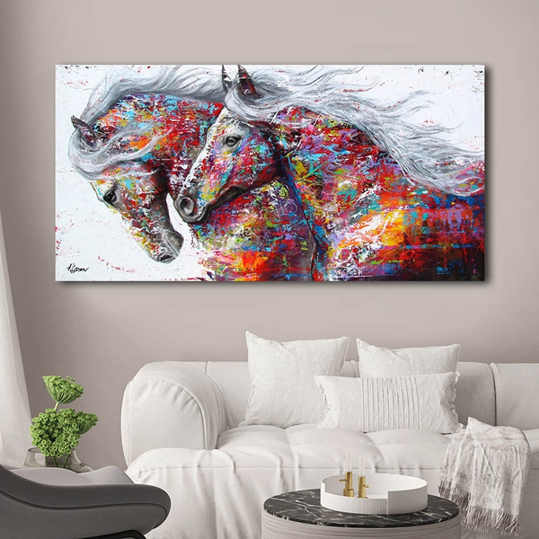 Large Canvas Wall Art Colorful Horse Oil Painting On Modern Print Abstract Decor Long Banner Poster For Living Room Bedroom No Frame Wish - Best Paintings For Home Decor