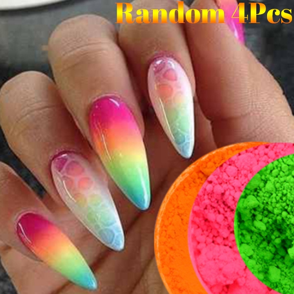 Neon Colors Phosphorescent FLUORESCENT Powder Glow In Dark Nail Art  Acryllic Nails, Wish