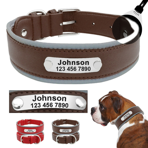 Leather Dog Collars for Large Dogs Personalized Reflective for Pit Bull ...