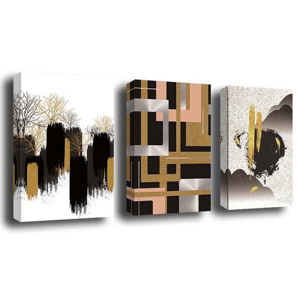 Yumeart Wall Art for Living Room Canvas Prints Artwork Abstract Geometry Pictures Tree Black and