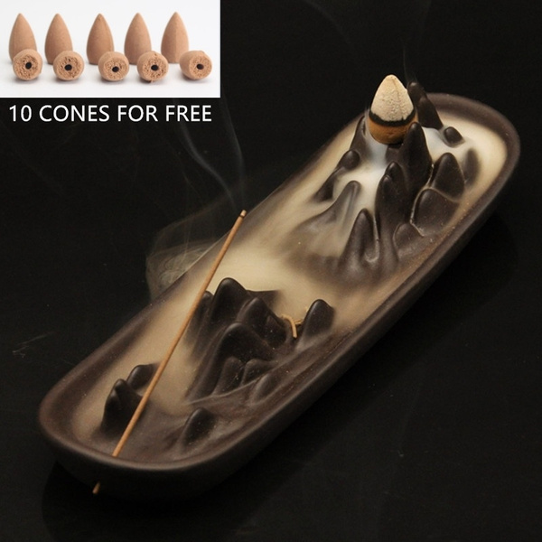 Ceramic Mountain Peak Boat Style Multifunction Incense Burner Stick  Backflow Incense Holder Clay Incense Ash Catcher Home Decor