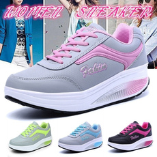 Women Casual Leather Running Sport Shoes Thick Sole Slimming Shoes Waterproof Fitness Platform Shoes