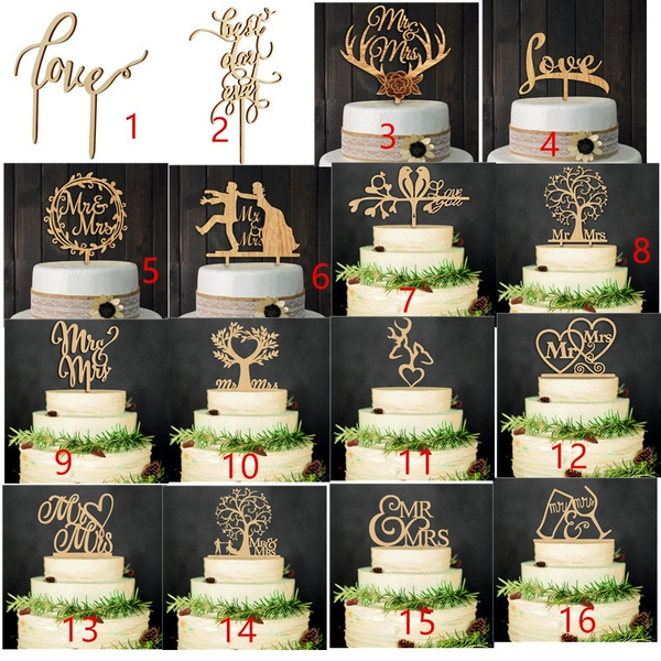 Laser Cut Cake Decorations Wood Cake Topper Bride and Groom Wedding Supplies 