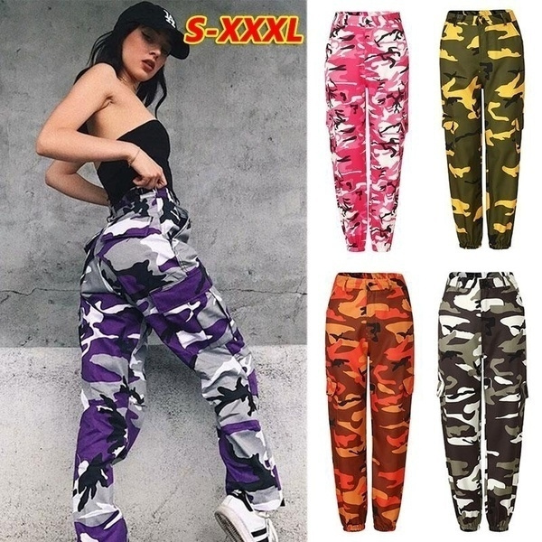 Womens Pants Trendy Camo Cargo Trousers Elastic Casual Multi Outdoor Jogger  With Pocket Pant - Walmart.com