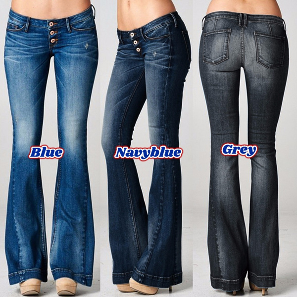 3 Colors New Fashion Women S Jeans Low Waist Jeans Flares Casual Wide Leg Denim Jeans Blue Slim Long Pants Bell Bottoms Wish