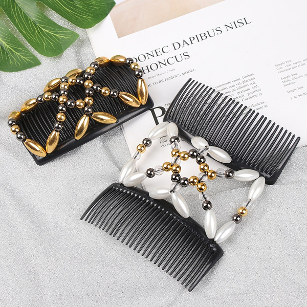 DIY Styling Tool Handmade Stretch Double Comb Beaded Hair Clip Magic Hair  Comb Elastic Hairpin Wish | Bead Stretchy Women Hair Combs Double Magic  Slide Metal Comb Clip Hairpins 