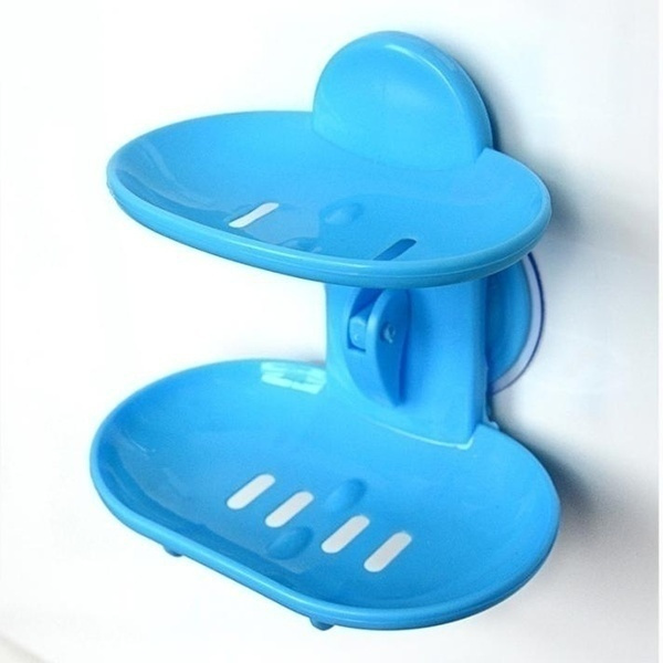 Double Layer Plastic Suction Soap Dishes Wall Holder Toilet Shower