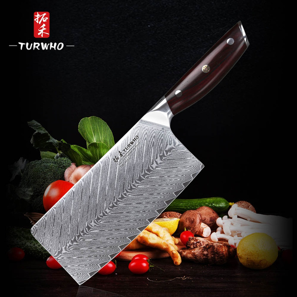 7 Inch Chinese Chef Knife Damascus Steel Blade Cleaver Slicing