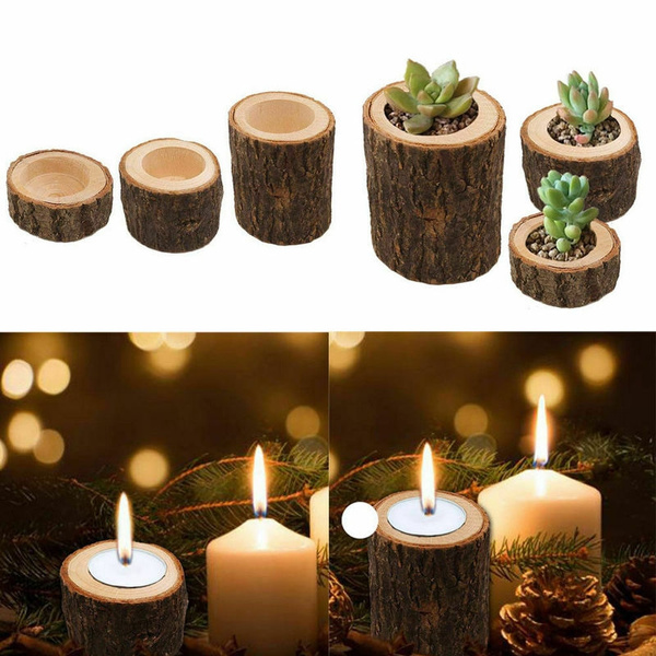 Natural Tree Stump Wooden Candle Holder Tea Light for Candlelight Dinner Decor 