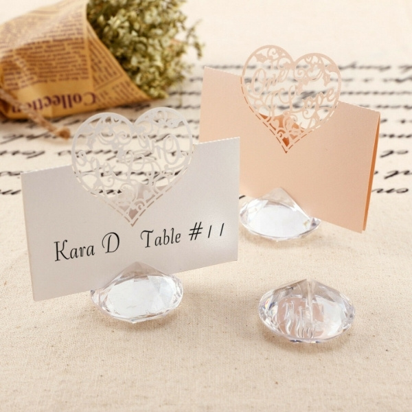 US 20Pcs Transparent Diamond Shape Number Place Card Photo Holder For Wedding 