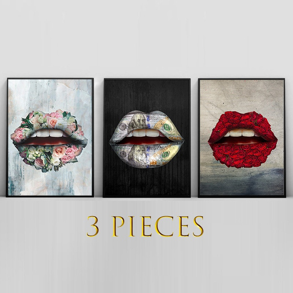 3Pcs Lips Modern Canvas Print Painting Wall Art Picture Home Decor Unframed 