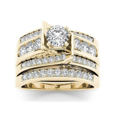 18 k, Engagement Wedding Ring Set, gold, Bridal wedding
