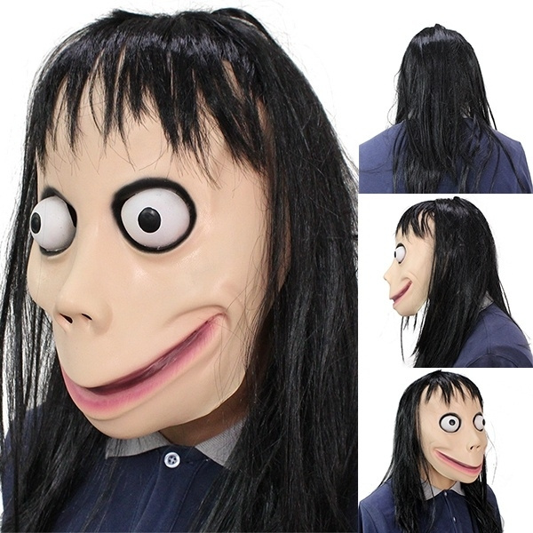 Scary Momo Costume Mask With Long Hair Halloween Costume Party Props 