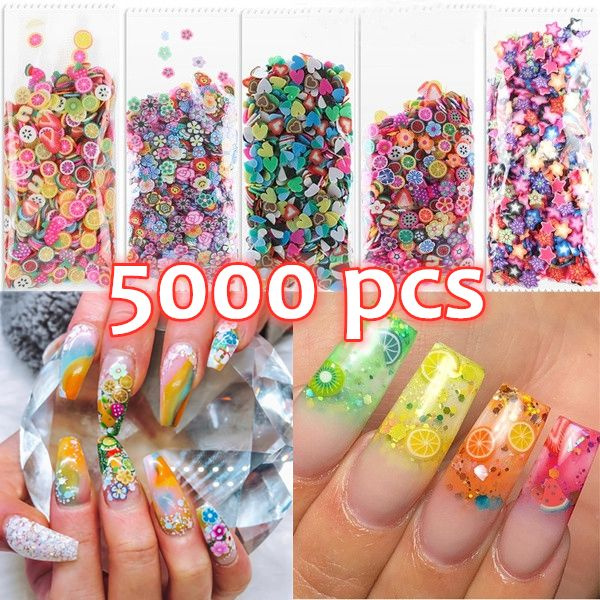 5000pcs Fruit Flower Candy Dragonfly Slice Clay DIY Nail Art Stickers Decor 