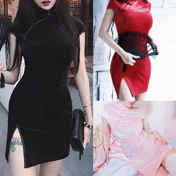 Velvet Short Cheongsam Dress Slim Fit 