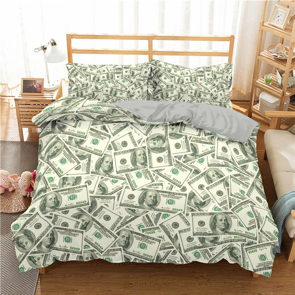 Retro Green Black King Size BlessLiving Money Comforter Set Ultra Soft Microfiber One Hundred Dollar Bill Print Bedding 3 Piece Lightweight Bedding Quilt Set