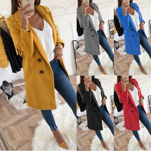 Abrigo Mujer Color Sólid Largo Medio Slim Solo Pecho Abrigo Mujer Color Sólid Largo Medio Slim Solo Pecho