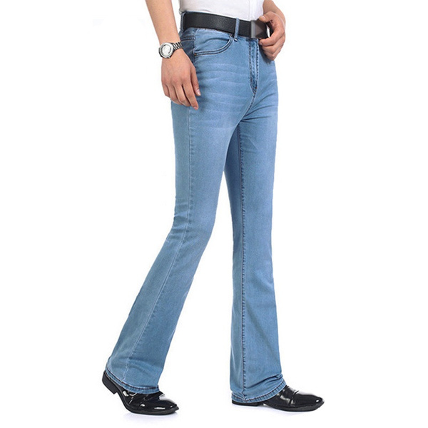 Mens Denim Flare Bootcut Pants 70s 