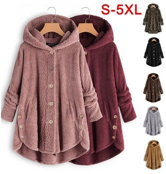 Women Coats Autumn Winter Outwear Solid Color Plush Hoodies Loose Warm ...