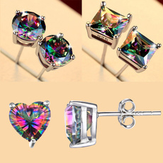 Colorful Mystery Princess Stud Earrings Precision Cut Rainbow Gemstone Jewelry Bridesmaid Earrings Engagement Jewelry