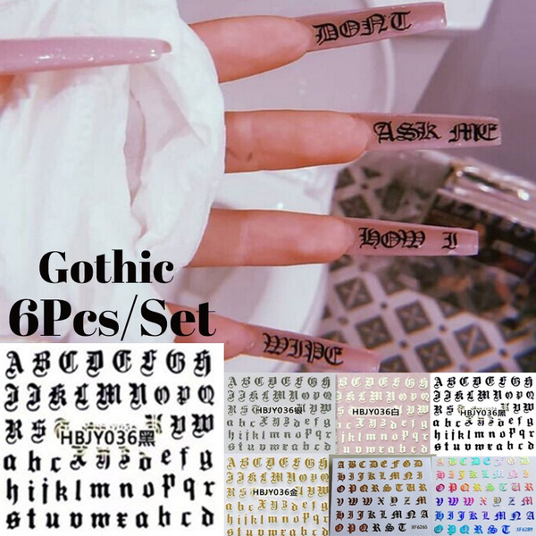 6 Sheets Gothic Nail Art Stickers Decal 3D Goth Horror Nail Art