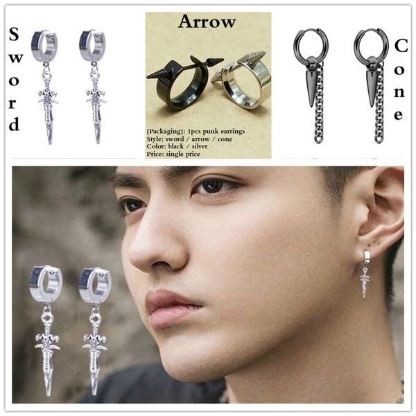 Pendientes De Acero Inoxidable Punk Black Arrow Femenina De Pendientes De Acero Inoxidable Punk Black Arrow Femenina De