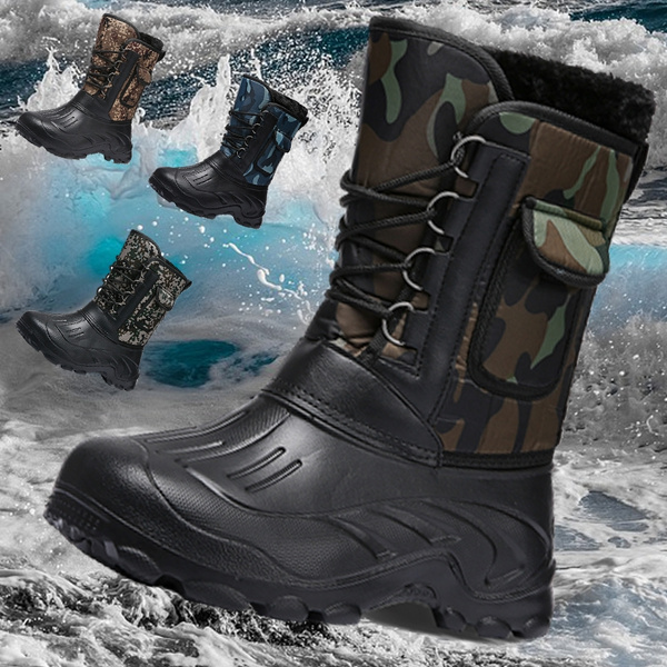 Men Outdoor Waterproof Non - Slip Fishing Boots Fashion Winter Keep Warm  Snow Boots Skiing Hiking Shoes