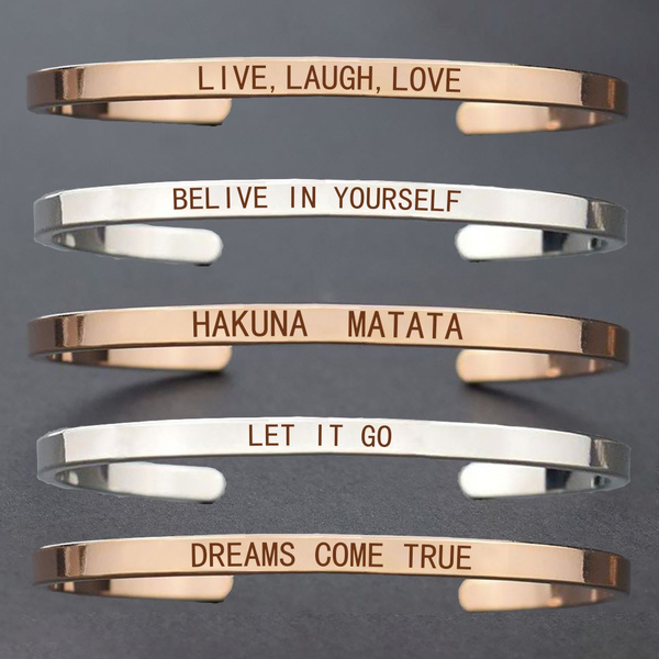 Lade være med Champagne temperament Hakuna Matata Simple Inspirational Letters Engraved African Proverb Bangle  Bracelet Copper Alloy Cuff Bracelet for Couples Gift | Wish